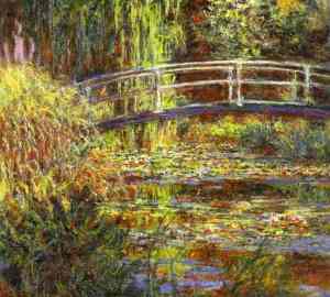 Bridge over a pond of  water lilies
